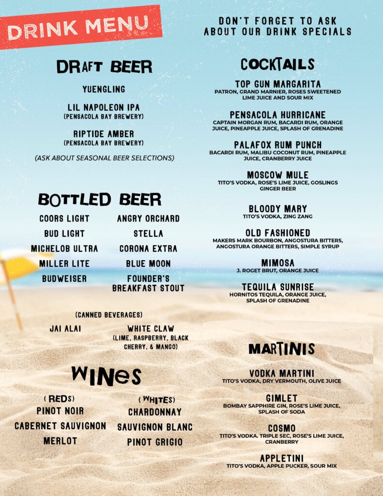 Beach House Menus Fly Pensacola