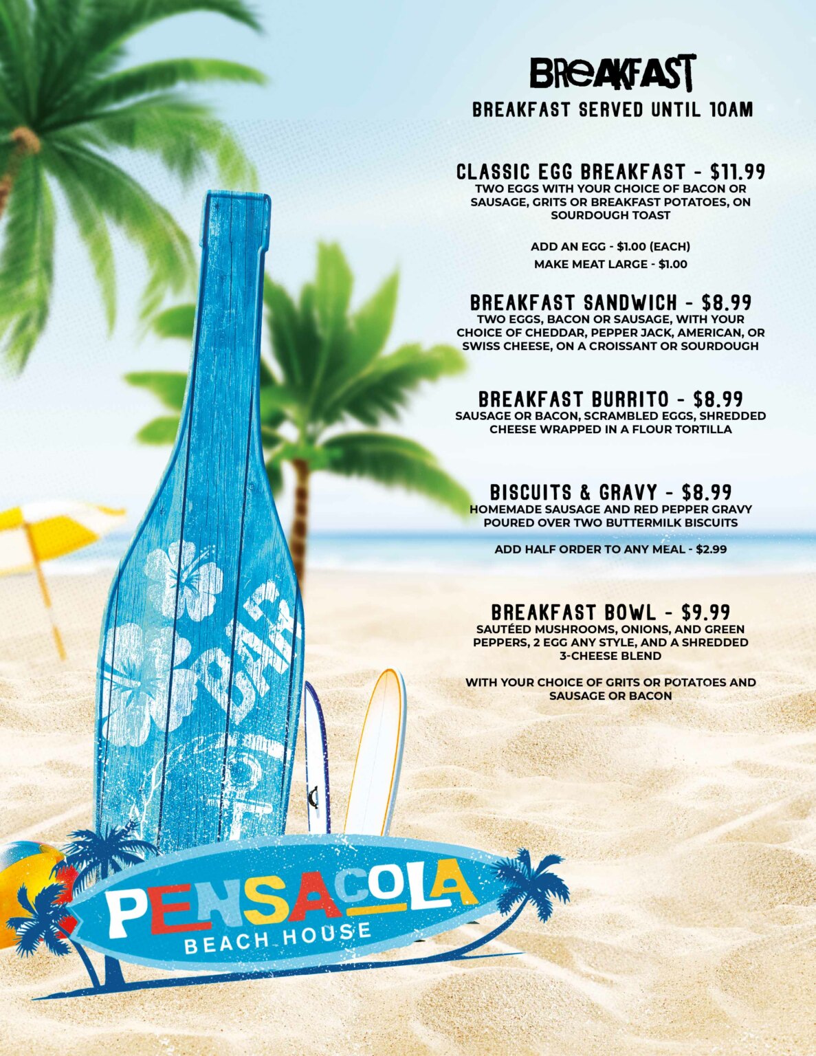 Beach House Menus Fly Pensacola